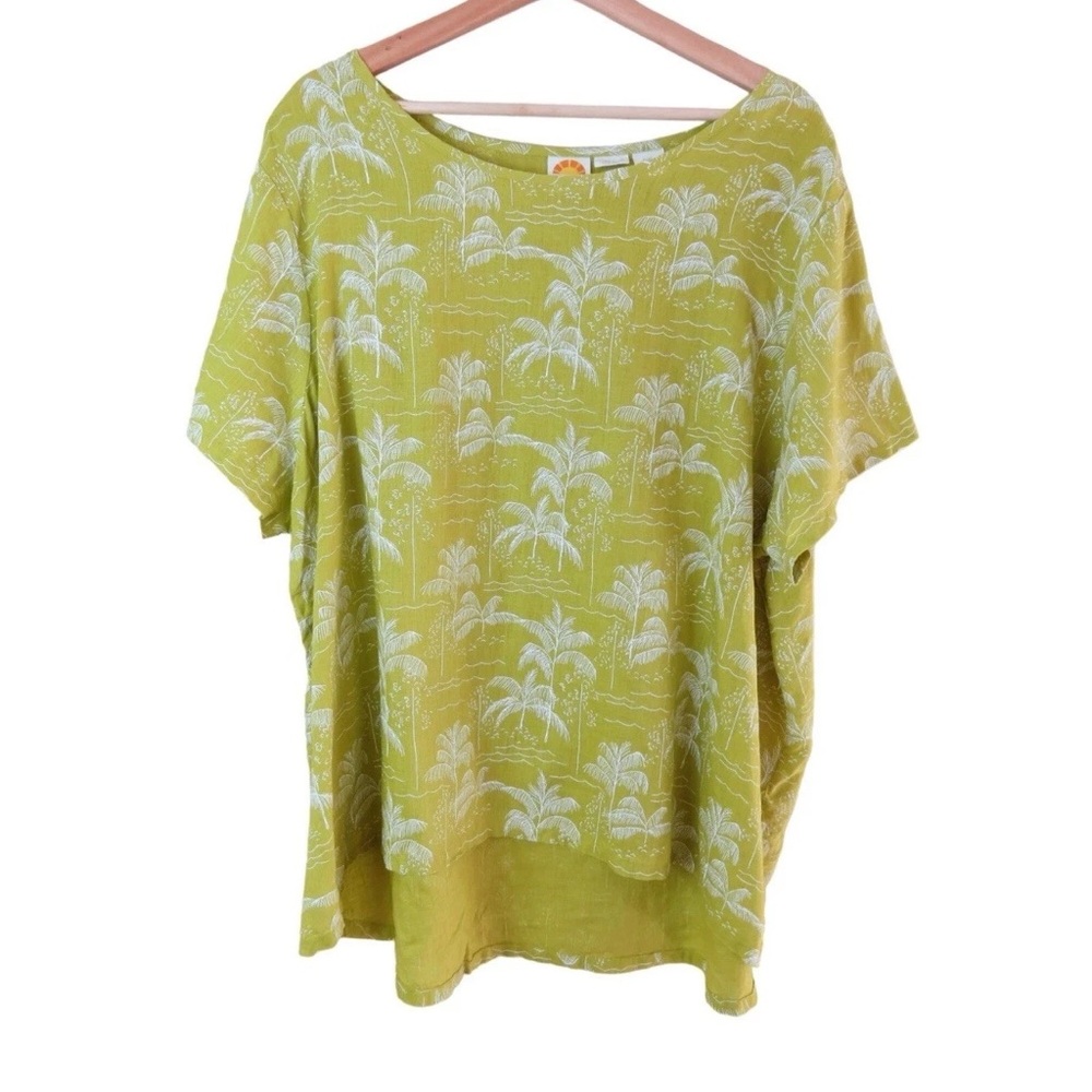C&C CALIFORNIA Palm Tree Print Linen Boxy Top Women’s 3X Lime Green Tropical - Picture 7 of 7